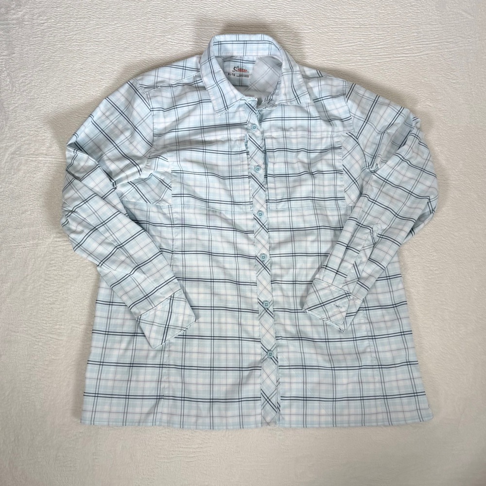 World Wide Sportsman Plaid Vented Fishing Shirt XL Light Blue Mens Gorpcore